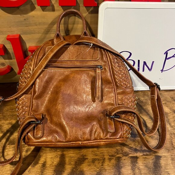 SHOMICO Certainly Chic Faux Leather Woven Backpack Chestnut main image 7